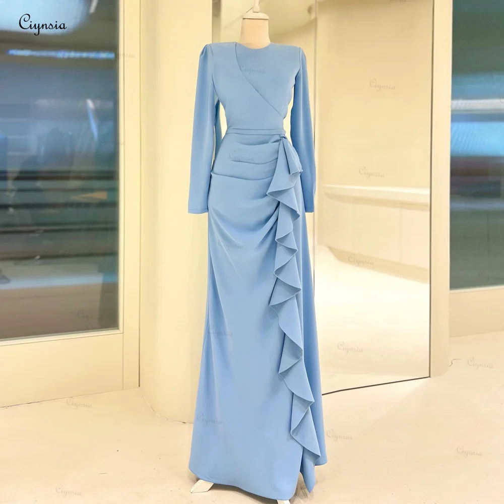 

Ciynsia Real Photo Muslim Long Sleeve Evening Gown 2024 New Vestido Formales Simples y elegante Ruffles Robes De Soirée Prom