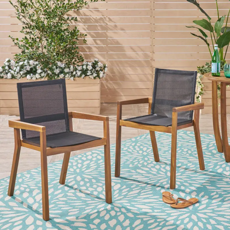 DINING CHAIR,Set of 2,Teak Frame+ Beige Textile  Their combination of sturdy construction, sleek beige mesh 5