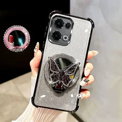 Glitter Mirror Butterfly Magnetic Holder Case with Shockproof Protection - Honor Magic8 Pro Air (Black)
