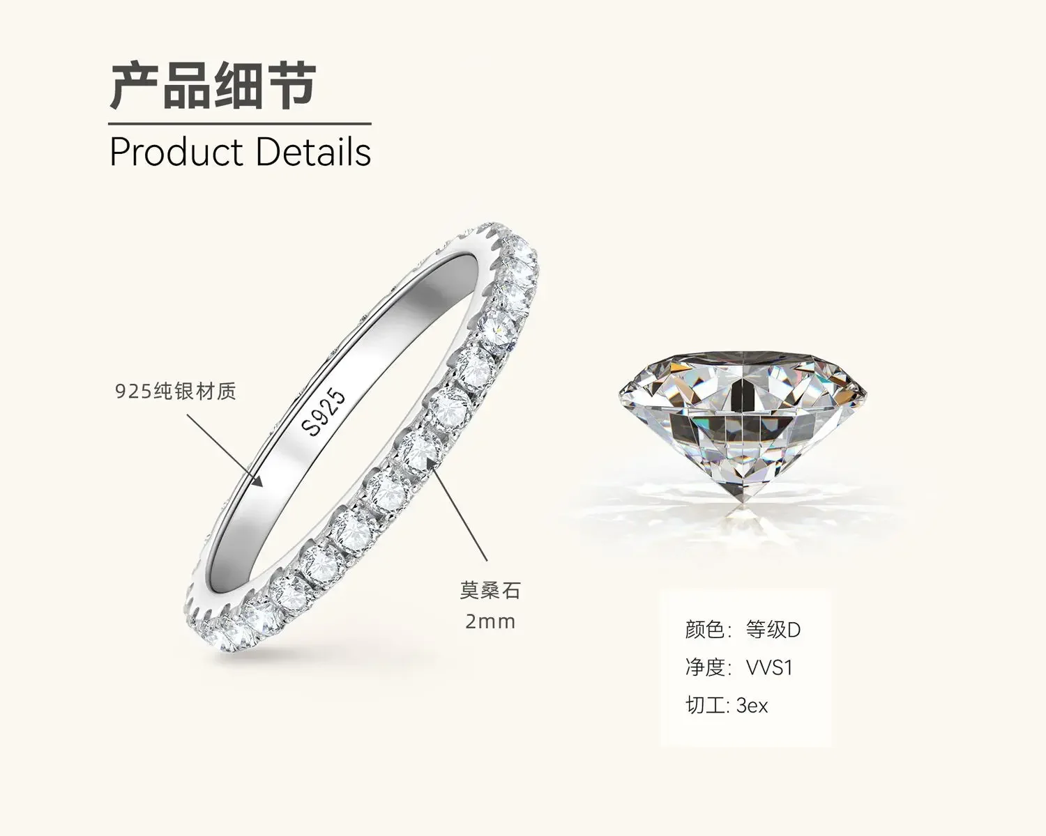 GRA Certified Moissanite Ring for Women Real 925 Sterling Silver Wedding Rings Engagement Eternity Bands Jewelry Gifts 2