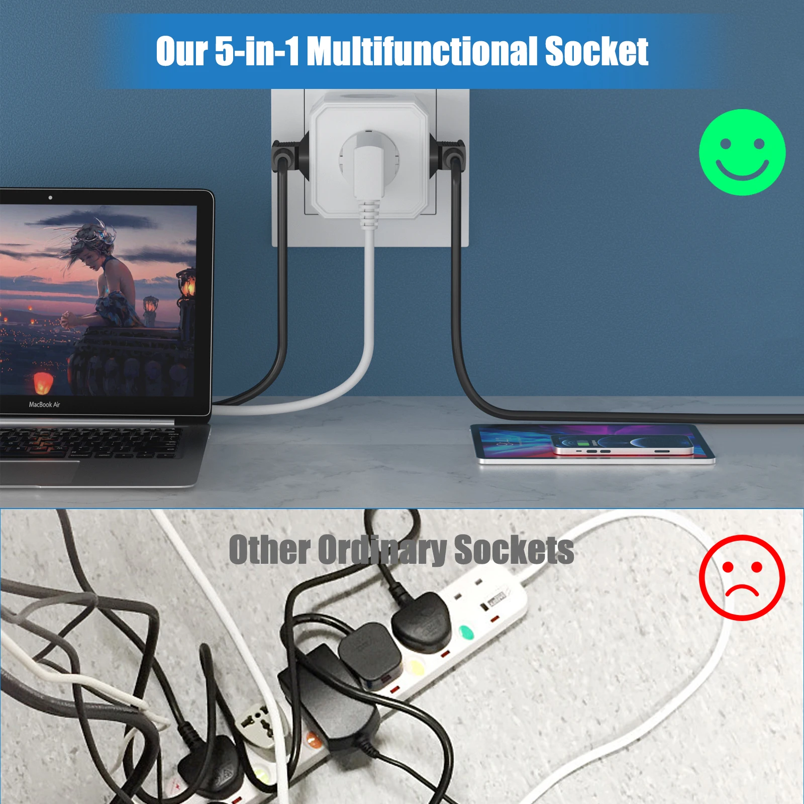 Technik Stekkerdoos Cube 3-voudig 2x USB-A 16A en 1x USB-C