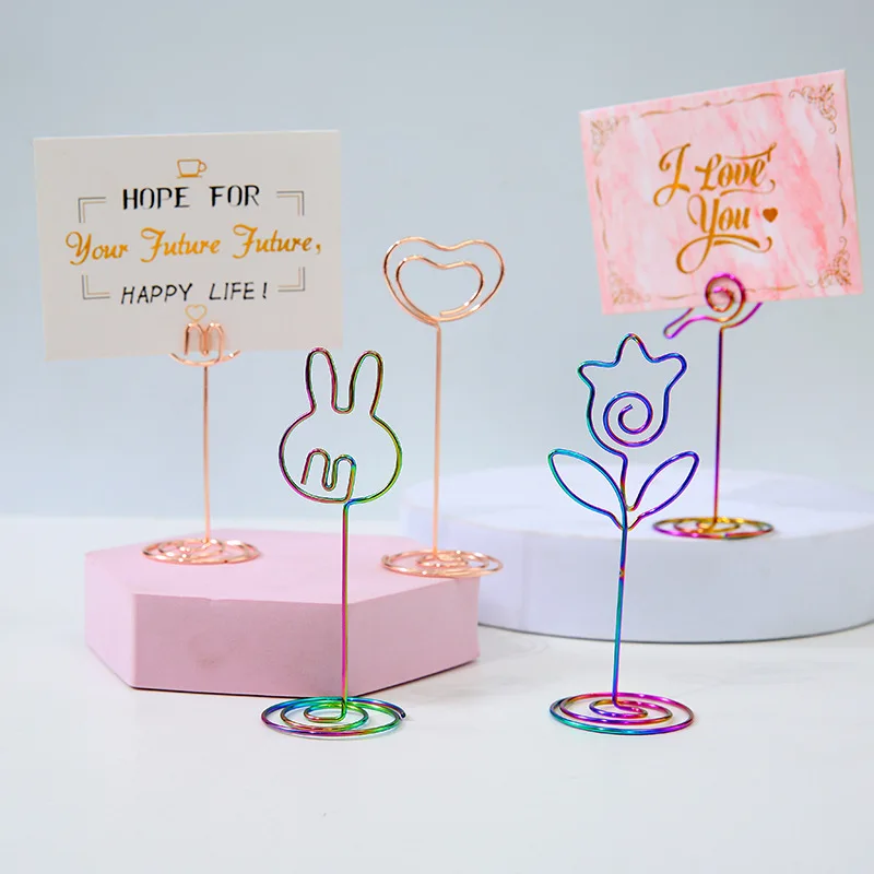 

5/10pcs Romantic Heart Photo Clips Metal Colorful Silver Place Memo Card Holder Table Number Stand Wedding Desktop Supplies