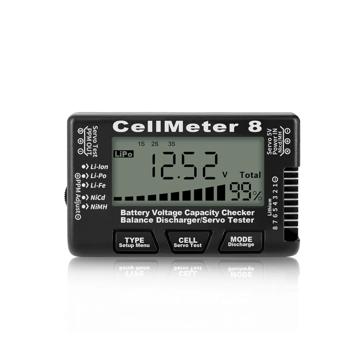 

RC Cellmeter 8 Digital Battery Capacity Checker Controller Tester Voltage Tester for Li-Ion NiMH Nicd Cell Meter Black