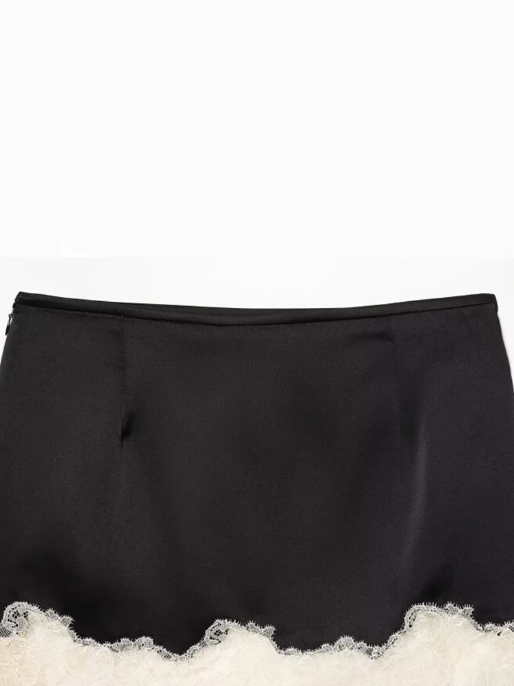 Women Summer Mini Skirts 2026 Fashion Vintage Satin Lace Female Elegant Street Straight Skirt Clothing 6