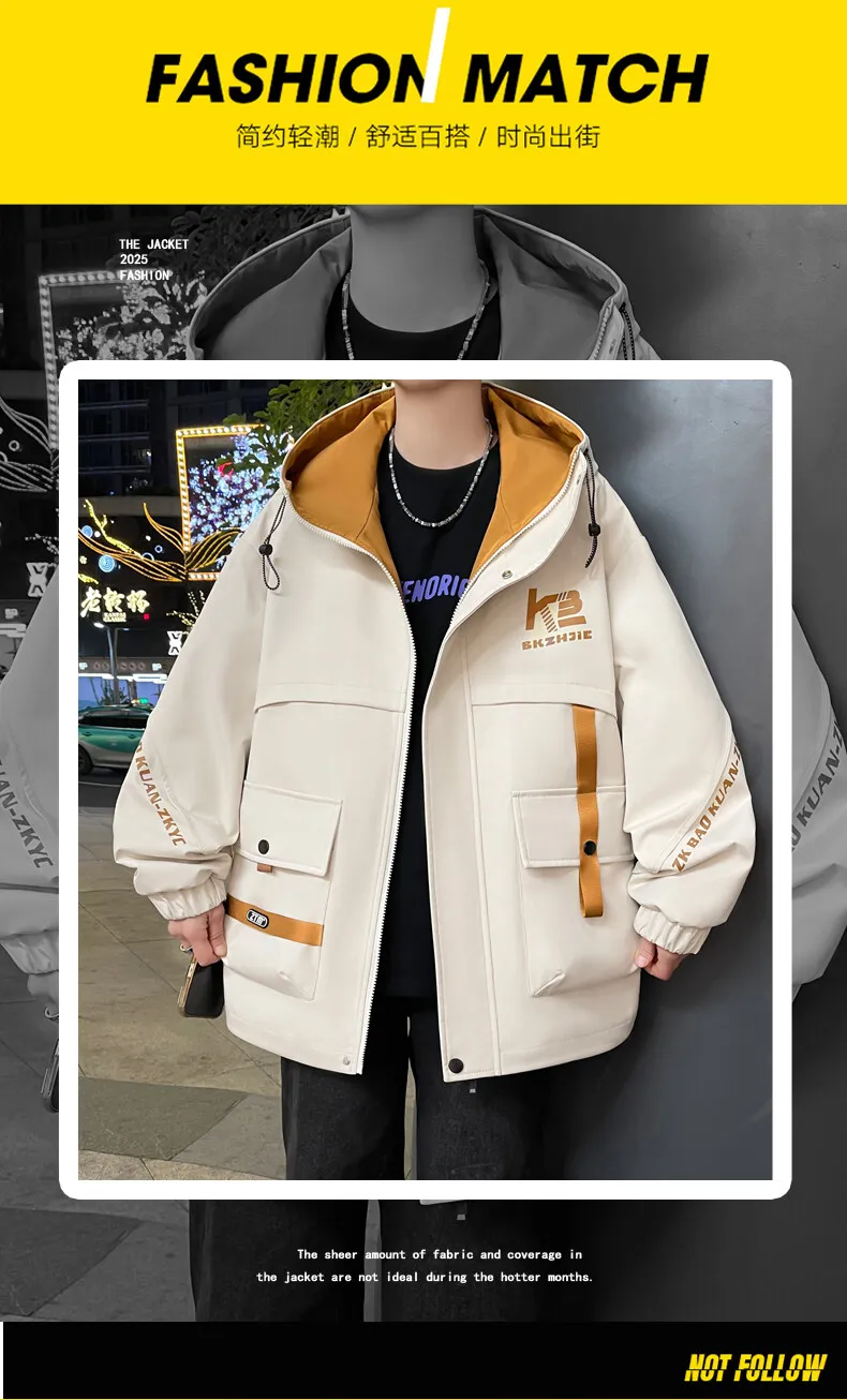Hochwertige Herren Freizeitjacken mit Kapuze 2026 Frühling Herbst Outdoor-Mantel Jugend Streetwear Übergröße M-4XL Top Winddichte Kleidung – Detail 1