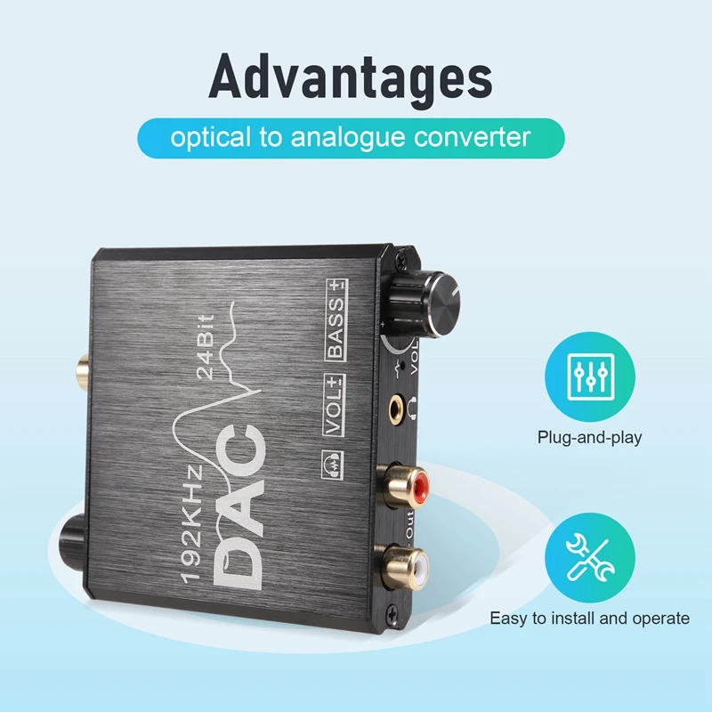 A15R -192Khz Digital To Analog Audio Converter With Bass And Volume Adjustment,Digital SPDIF/Optical/Coaxial To Analog Stereo