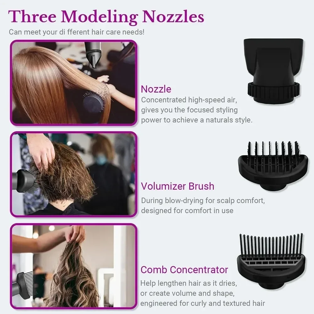 1800W Professional Hair Dryer Powerful Hair Care Strong Wind Blower Constant Temperature Collecting  Air Comb Nozzle Gear 6