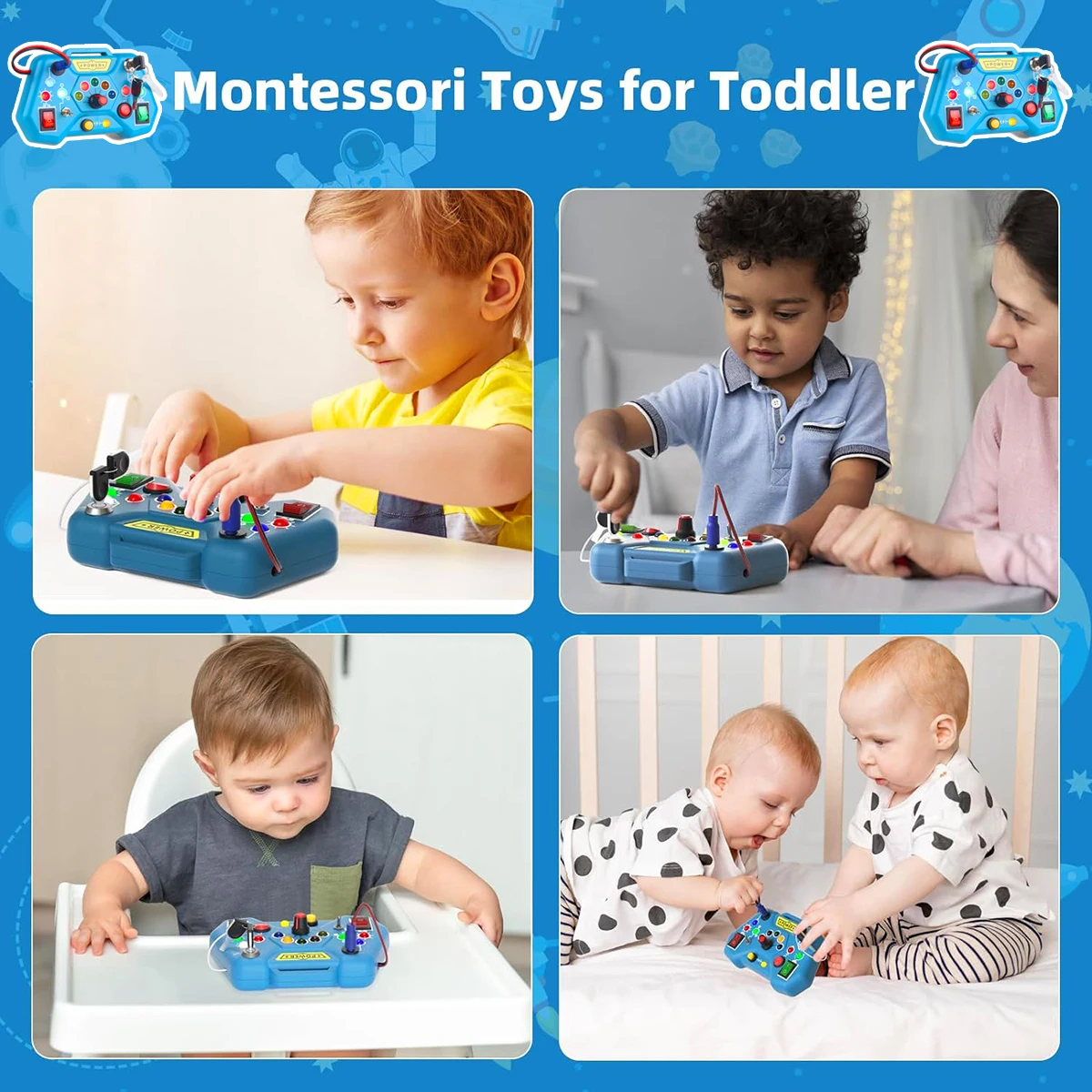 Montessori Busy Board Senzorické hračky s LED vypínačem Ovládací panel Cestovní aktivity Dětské hry pro 2-4 roky_voghion.com