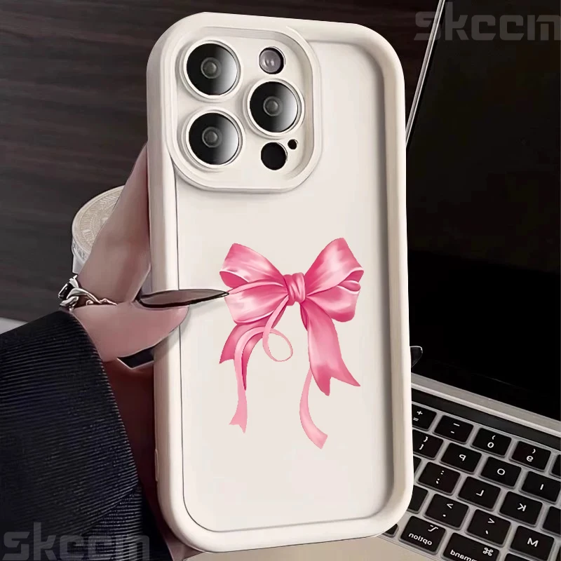 Chic Light Pink Bow Silicone Phone Case - Anti-Drop Soft Cover