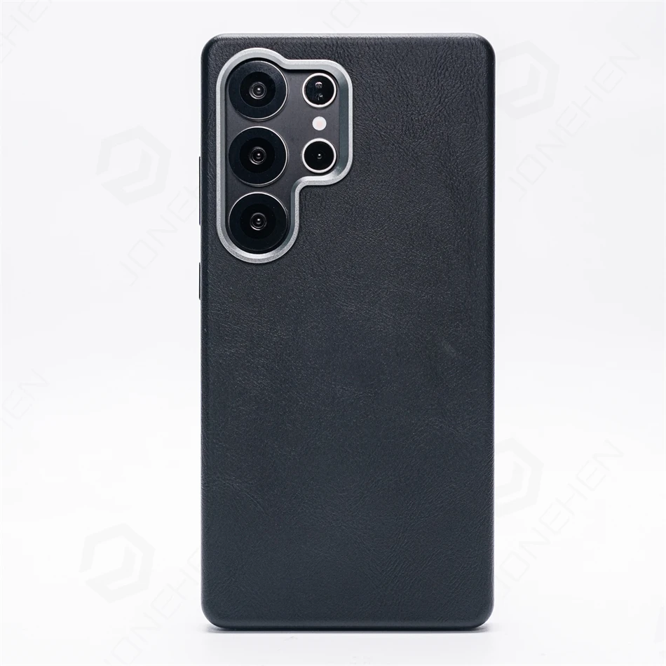 Luxury Retro Leather Case with Magnetic Metal Lens Ring and Shockproof Design