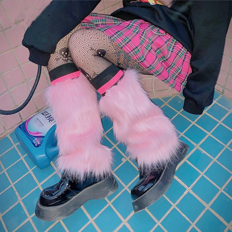 

2023 Faux Fur Leg Warmers Jk Boots Socks Women Harajuku Y2k Lolita Rave Fluffies Boot Cover Fur Winter Spice Warming Foot Sleeve