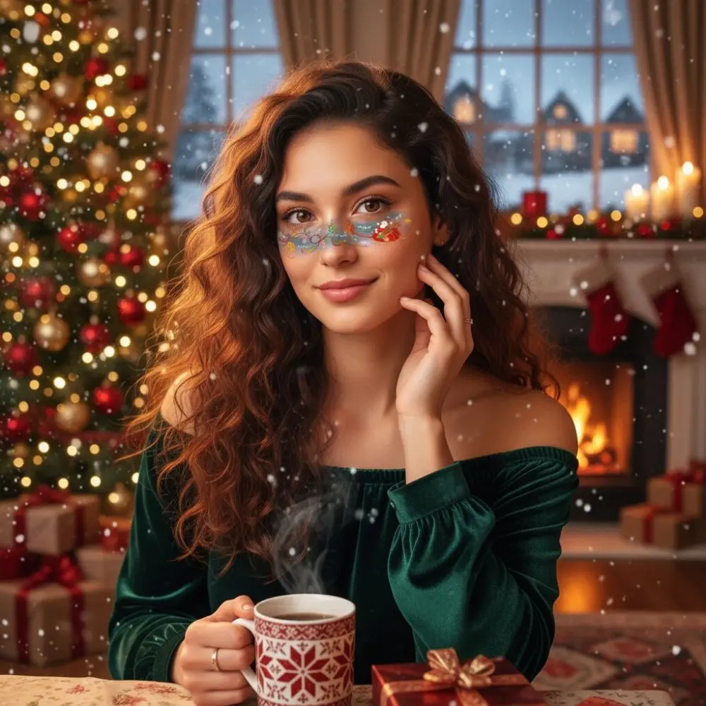 12pcs/set Waterproof Christmas Face Tattoo Colorful Long-lasting Makeup Stamping Cartoon Snowflake/Snowman Temporary Tattoos