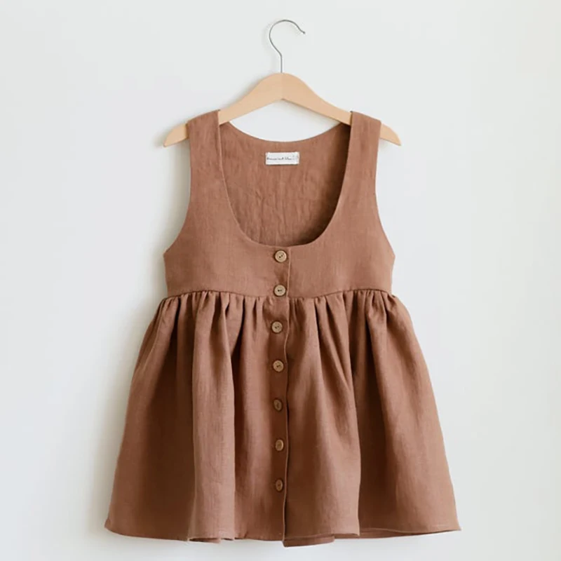 newborn baby girl skirt Summer Girls Retro Linen Dress 2022 New Toddler Baby Girl Low U-neck Buttons Casual Sleeveless Cotton And Linen Dresses TZ024 fancy baby dresses