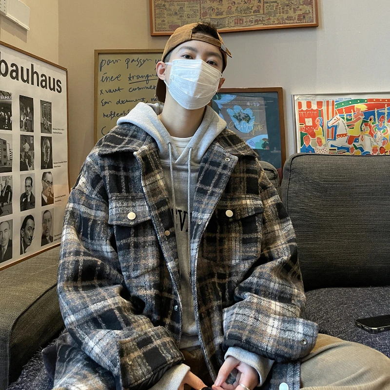 

2023 Retro Plaid Jacket Men's Lapel Jacket Trendy Brand Handsome Street Style Tops Men's Versatile Niche Comfortable Jacket