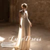 Customized Elegant Deep V-Neck Halter Mermaid Wedding Dresses Sexy Open Back Sleeveless Floor Length Simple Buttons Bridal Gowns 1