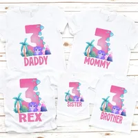Family Three Rex 3 Rex Girl Dinosaur Birthday Shirt  Girl's 3rd Dinosaur Birthday Family Matching T-shirts Outfits 1