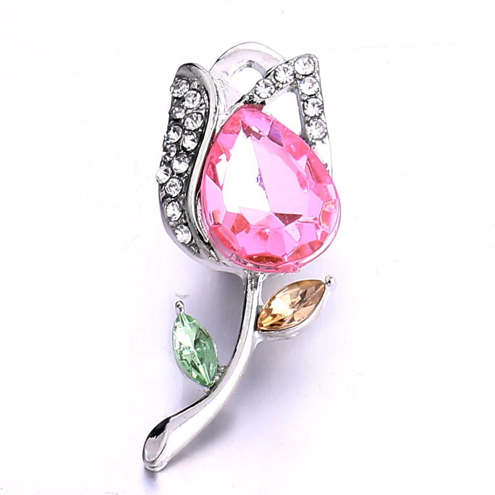 20pcs Snap Jewelry Crystal Rhinestone Rose  Flower 18mm Snap Buttons Fit Snaps Necklace