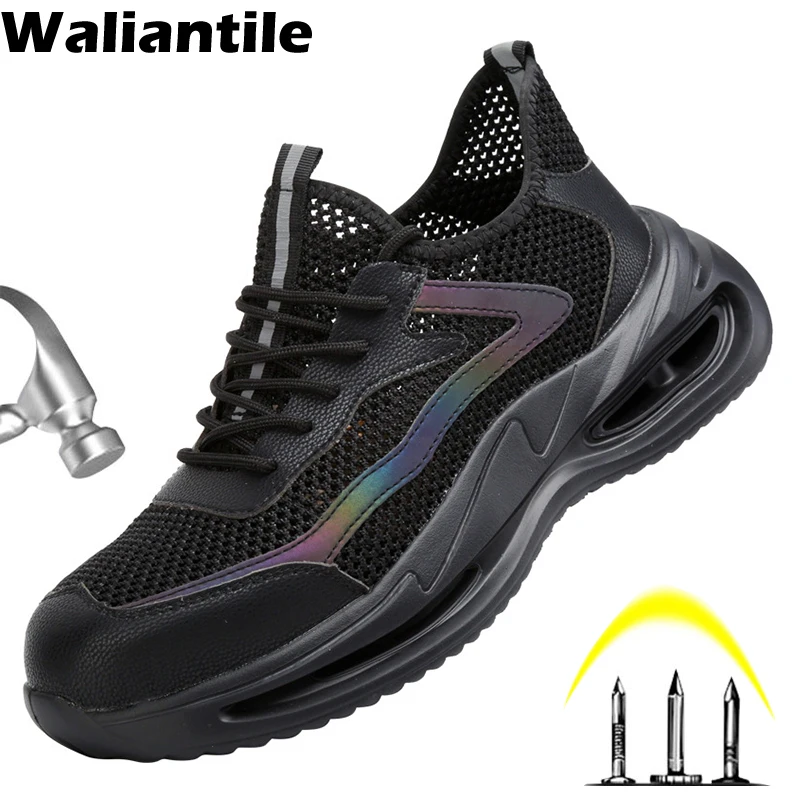 Waliantile2023SummerMenWomenSafetyShoesForIndustryWorkBootsAntismashingSteelToe