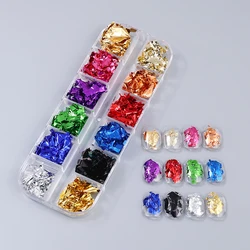 12 - Compartment Gold and Silver Foil Nail Art Decoration Set - Colorful Glitter Flakes (FA135)