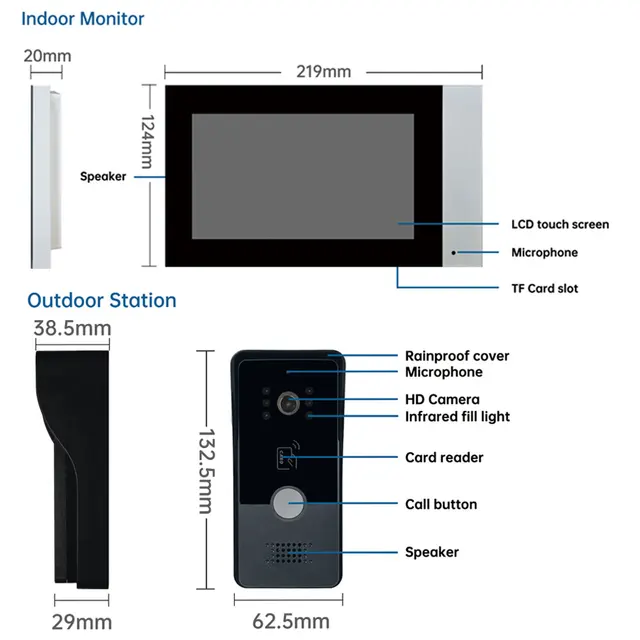 Two-Wire video Intercom System Tuya Wireless Wifi Video Intercom 1080P Video Doorphone 2PCS 7" Color Touch Screen Doorbell 6