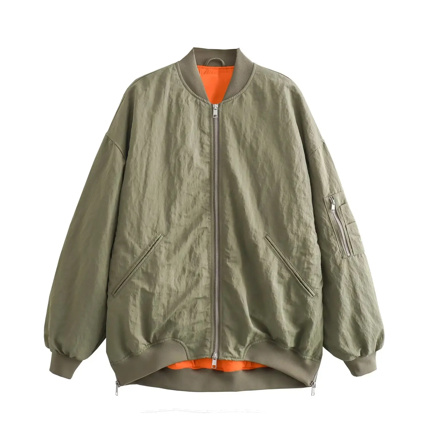 Dave&Di Autumn American Retro Boyfirned Fashion Jacket Military Bomber  Green Loose Coat For Women