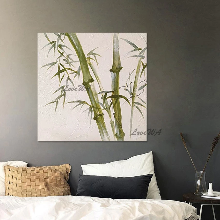 

Green Bamboo Abstract Oil Painting For Living Room Modern Custom Hand Painted Art Home Decoration Craft Wall Pictures Canvas