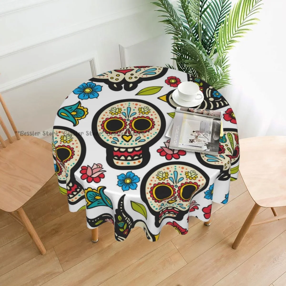 

Скатерть с изображением Дня мертвых мексиканских черепов, скатерть для спальни, общежития, скатерть, круглая скатерть, украшение для стола