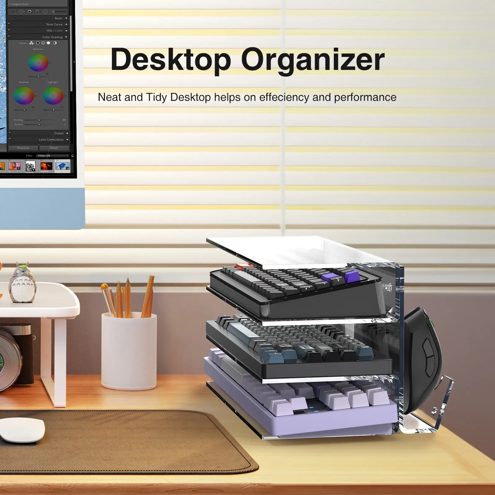 Keyboard Mouse Desktop Organizer Acrylic 3 Tier Stand Frame Shelf Lightweight Keyboard Storage Tool For Study Room Exhibition