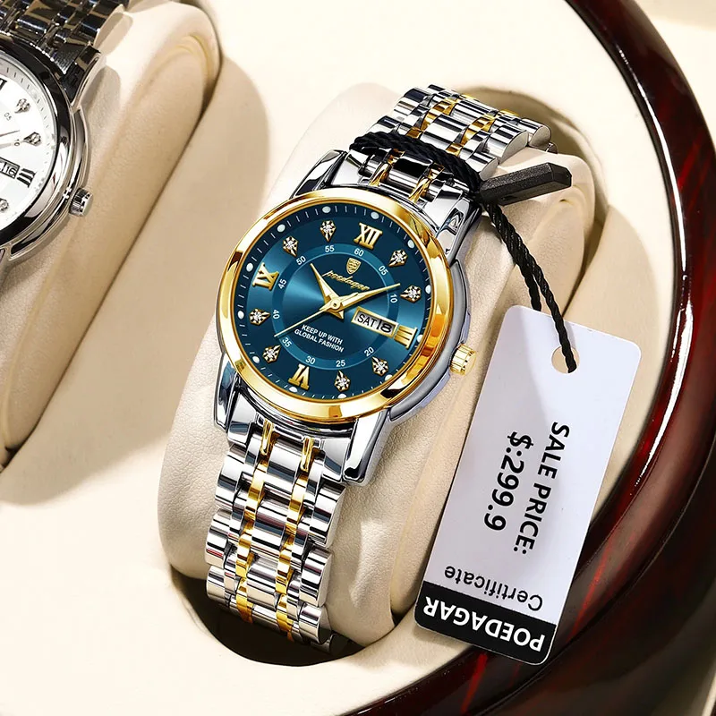 Gold Female Watches Luxury Rhinestone Stainless Steel Bracelet Women Quartz Wrist Watches Luminous Waterproof Date Clock Relojes 5