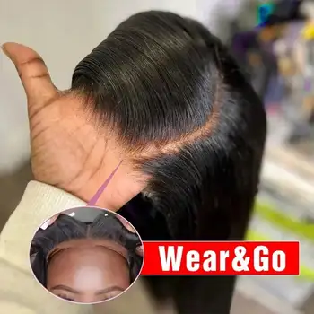 Pre Cut No Glue Ready to Wear 40 Inch 13x4 HD Lace Frontal Bone Straight Glueless Wig  Human Hair for Women 1