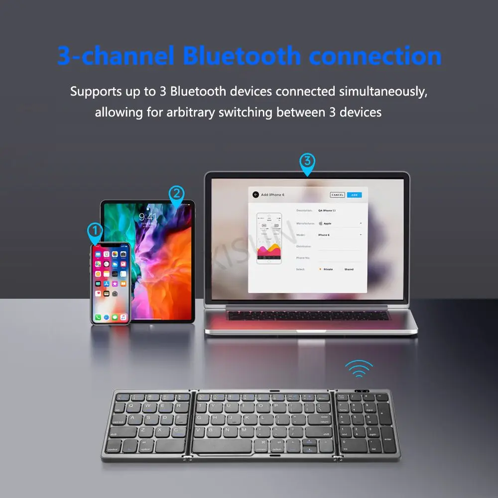 Foldable Blue tooth Keyboard Folding Wireless Keyboards numeric keypad USB Rechargeable for Laptop Tablet phone pad