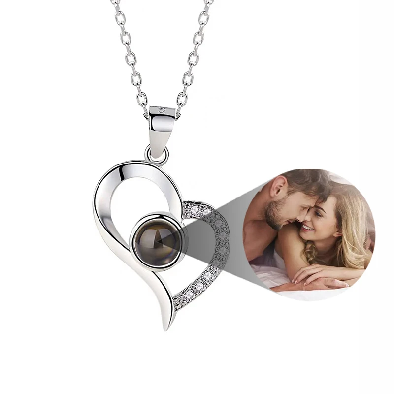 

Personalized Photo Peach Heart Necklace Simple Style Projection Pendant Holiday Anniversary Gift Birthday Party