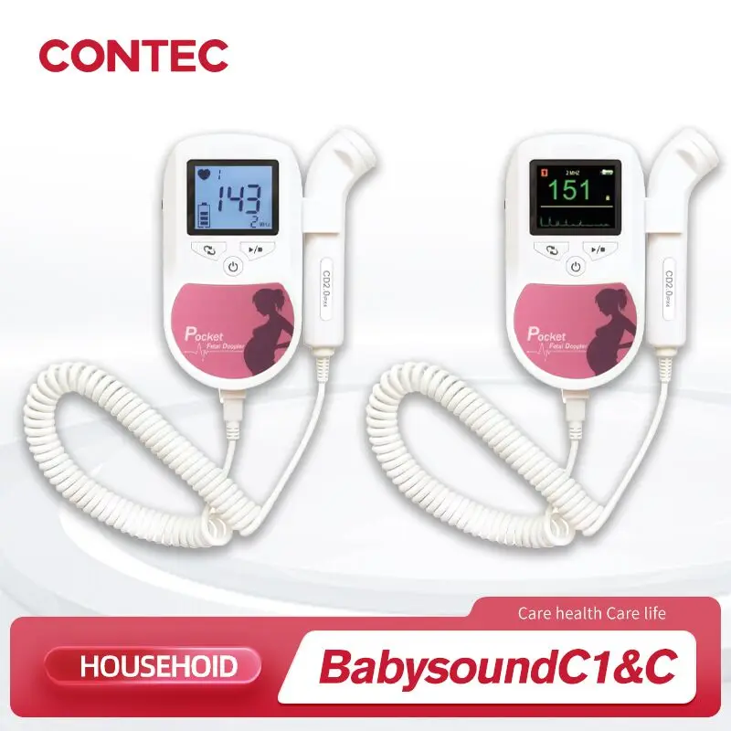 Детектор сердечного ритма Contec Fetal Doppler с подсветкой, розовый цвет, 2 МГц, 3 МГц, частота 8 МГц для измерения ребенка