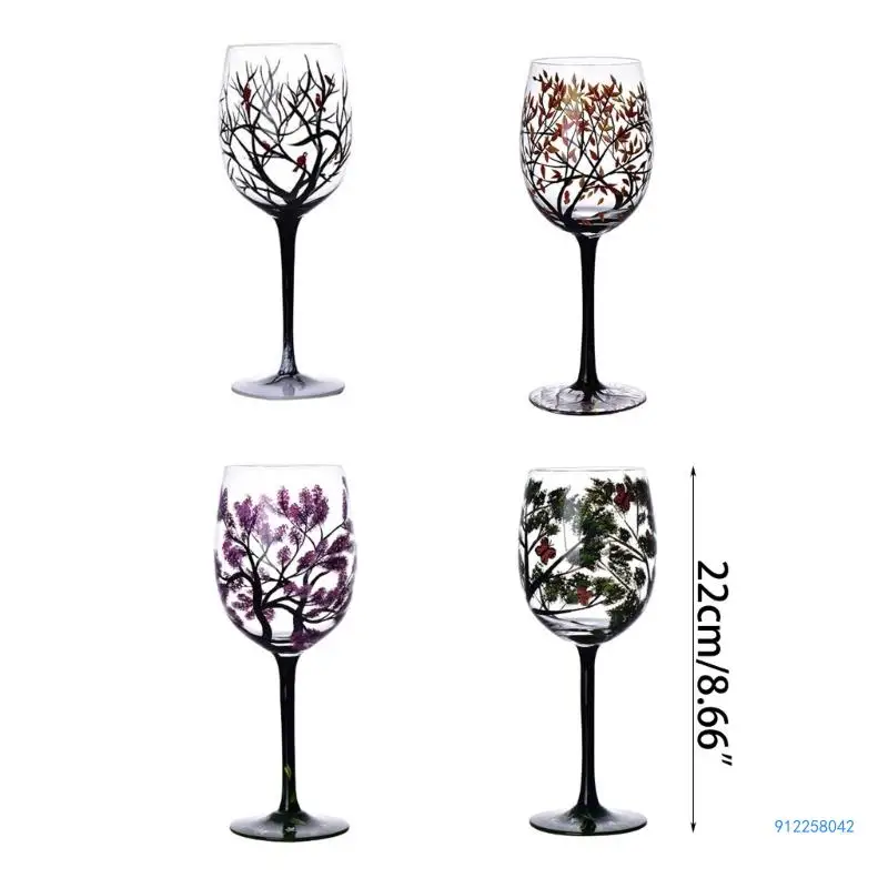 22cm Four Seasons Tree Wine Glasses Unique Hand Painted Wine Glass Easy to Use