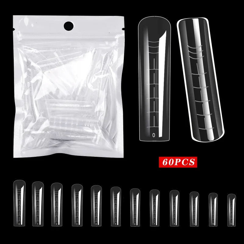 60pcs Tips Forms for Extension Nail Quick Building Mold Acrylic Gel Polish Upper Forms Clamps for Nails Manicure Tools fake nail forms false nail forms nail tips false nail tips