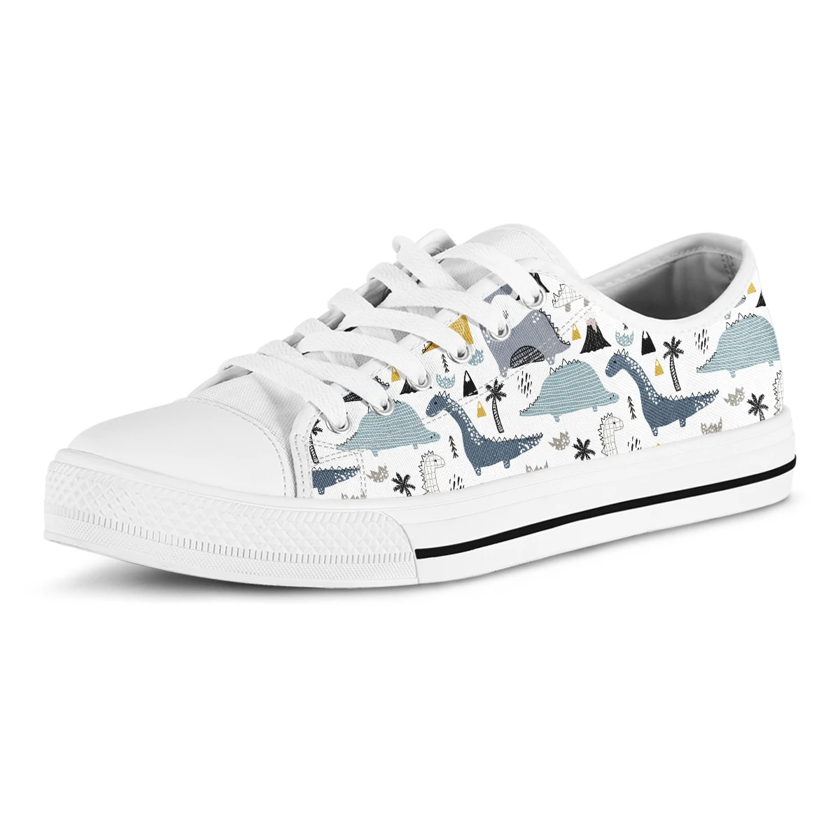 Cute Cartoon Dinosaur Print Women's Lace-up Breathable Walking Canvas Casual Shoes Vulcanize Shoes New Style Sneakers