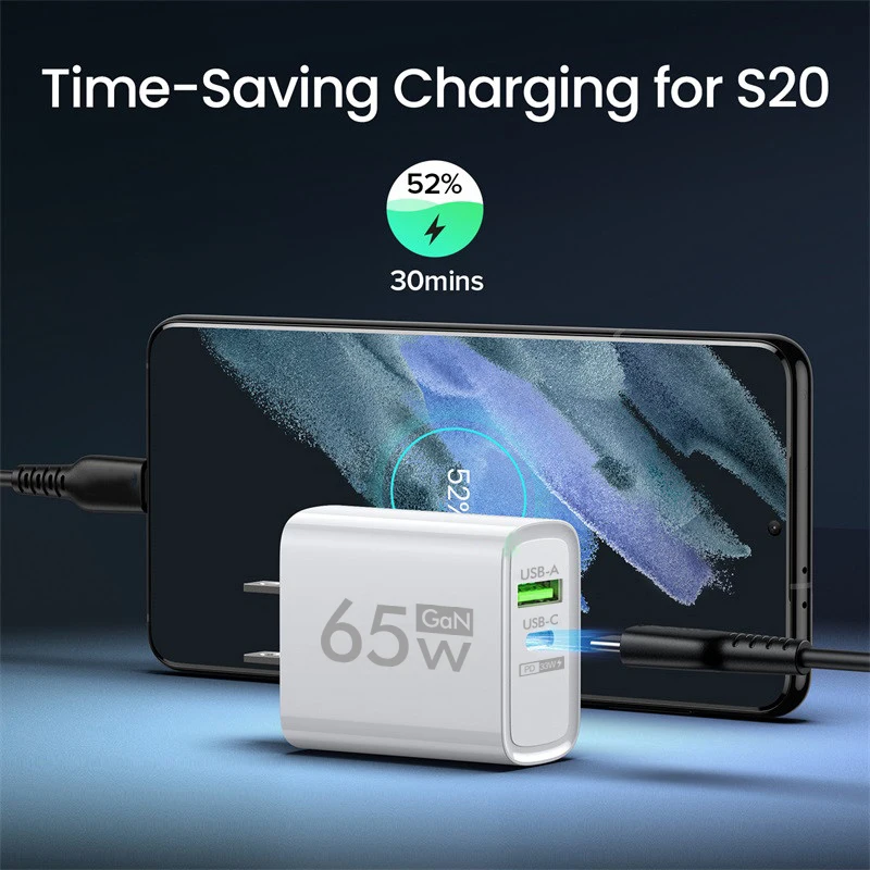 Power Adapter 65W GaN Charger USB Type C Fast Charging Mobile Phone Adapter iPhone 14 Samsung Huawei Quick Charge 3.0 Wall USB PD Charger