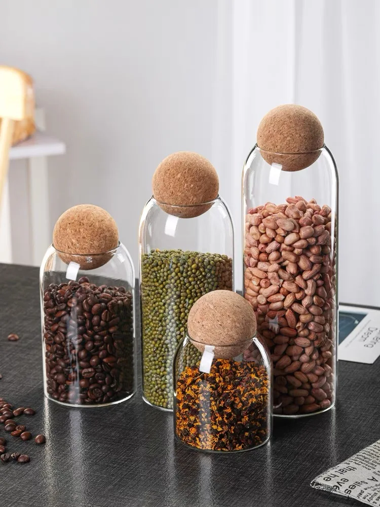 Sealed Jar Glass Cork Stopper Coffee Beans Dried Fruit Storage Box Kitchen Food Multigrain Storage Jar Cork Tea Jar 2