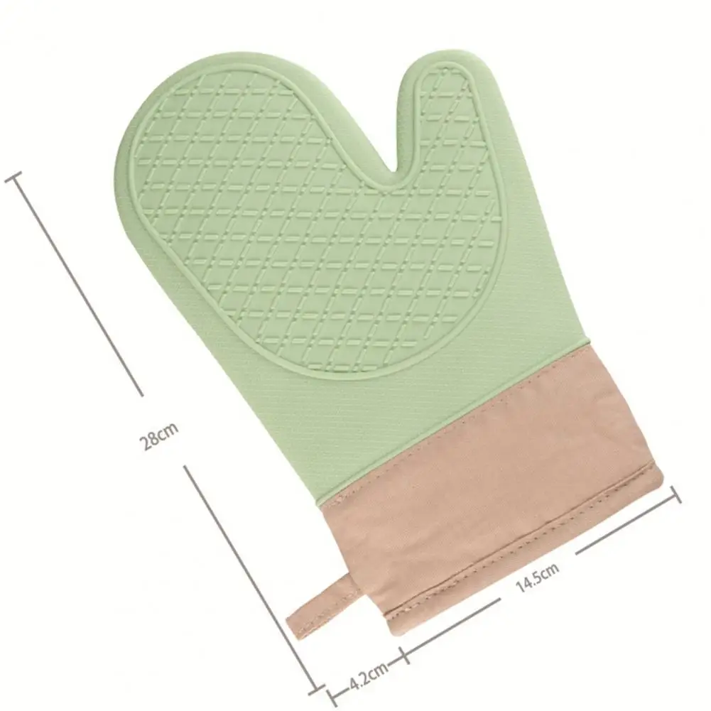Kitchen Oven Mitt Long Microwave Gloves Thick Cotton Lined Silicone Oven Mitt for Kitchen Baking Anti-scald Anti-slip Heat