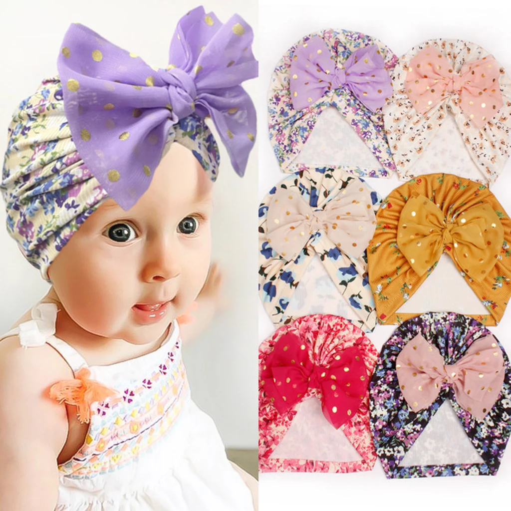 1pcs Bohemia Style Big Bow Soft Baby Hat Baby Girls Turban Hat Newborn Infant Cap Beanies Toddler Headwraps Kids Headwear