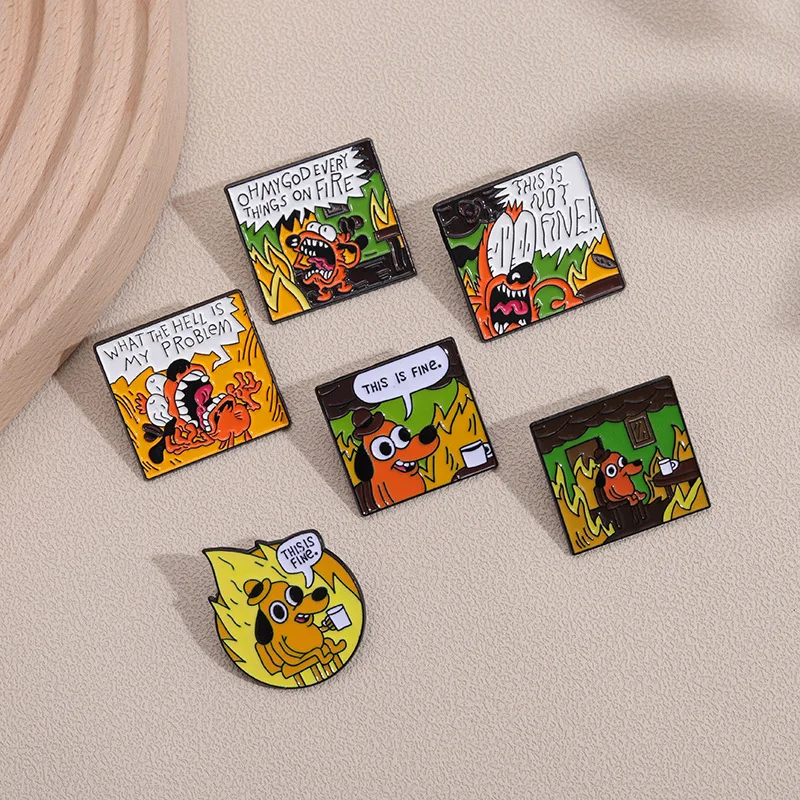 Cartoon Brooch Little Yellow Dog Universal Metal Puppy Drinking Coffee Badge for Clothes Bag