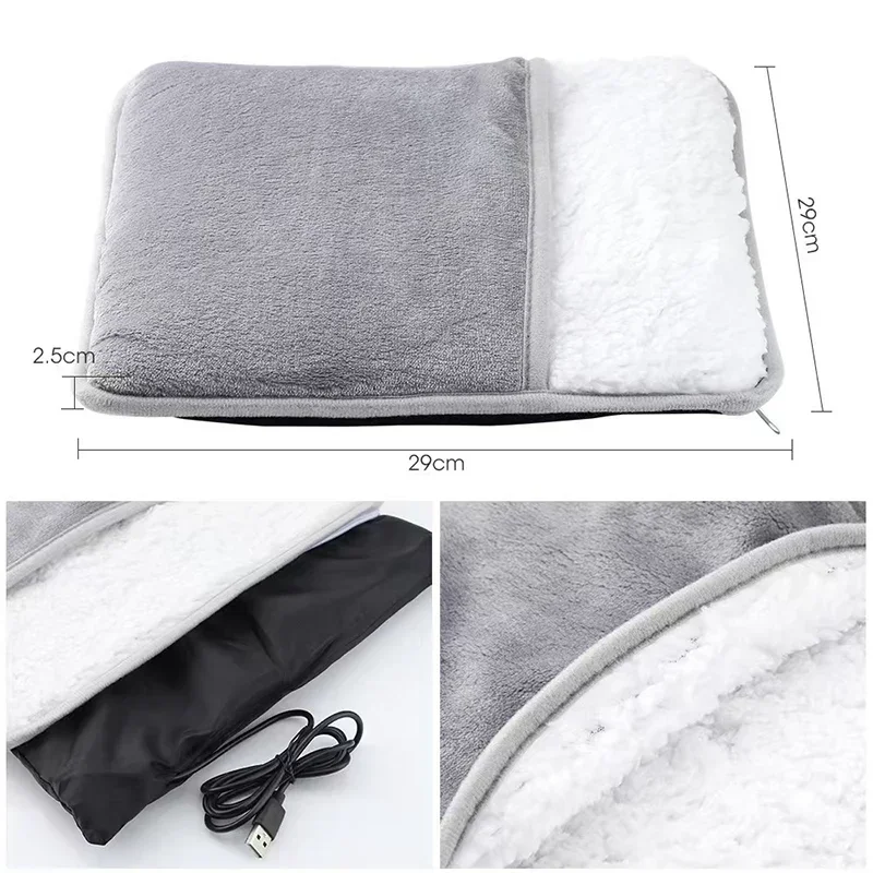 Portable USB Electric Foot Heating Pad Washable Soft Plush Foot Heater for Bed Under Desk Office Home
