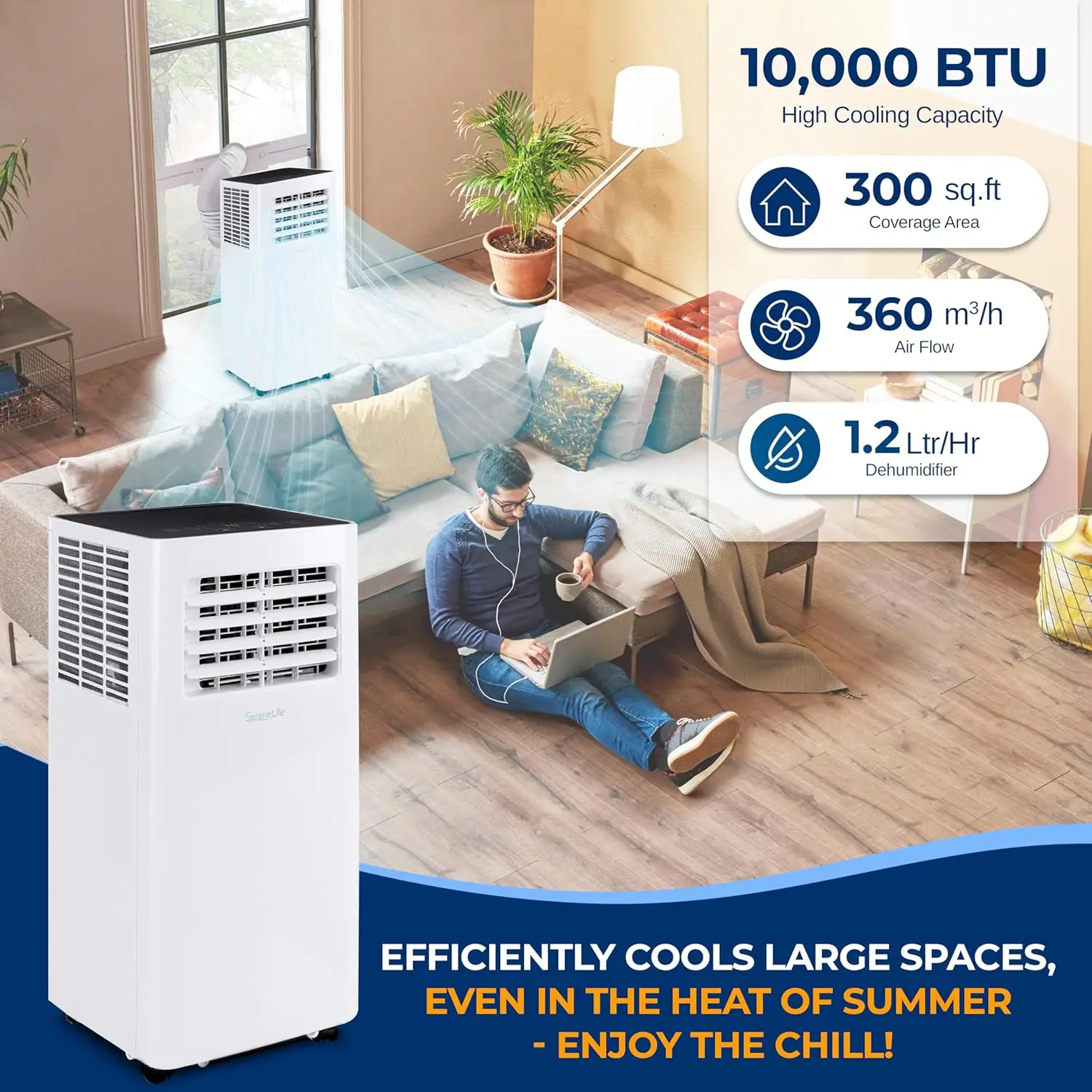 Small Air Conditioner Portable 10,000 BTU with Built-in Dehumidifier - Portable AC unit for rooms up to 450 sq ft - W 2
