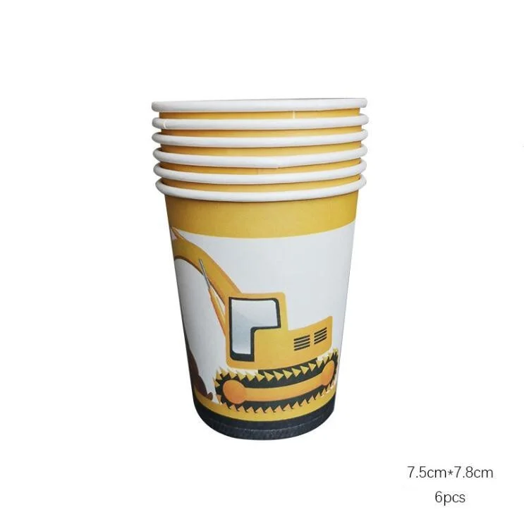 1set Construction Bulldozer Series Disposable Tableware Paper Cups Plates Truck Balloons For Boy's Birthday DIY Party Decoration 
