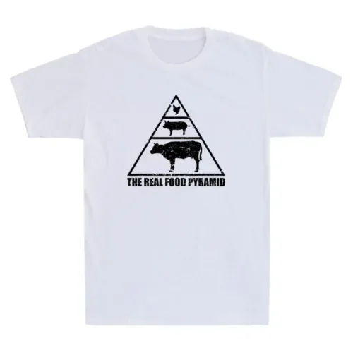 The Real Food Pyramid Carnivore Mangiatore Di Carne Citazione Divertente Maglietta Da Uomo Vintage Maniche Lunghe O Corte