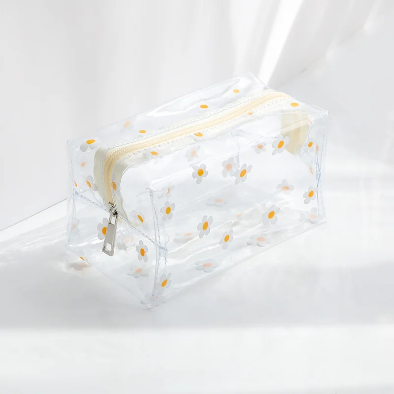 Kawaii Transparent Cosmetic Bag Large Capacity Portable Print Fruit Heart Pattern Pencil Case Makeup Storage Bag