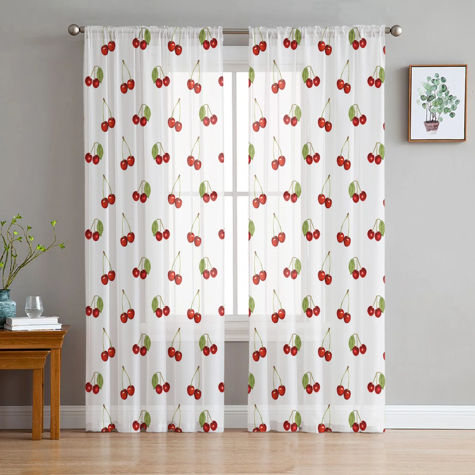

Cherry Fruit Retro Tulle Curtains For Living Room Bedroom Kitchen Decoration Chiffon Window Treatments Voile Sheer Curtain