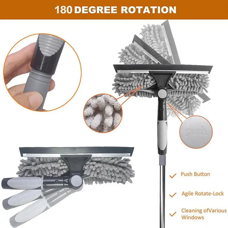 Long Handle Window Wiper Fiber High Dusters 180 Degree Rotatable Glass Scrubber Home Cleaning Mop Car Washing Brush Dust Cleaner
