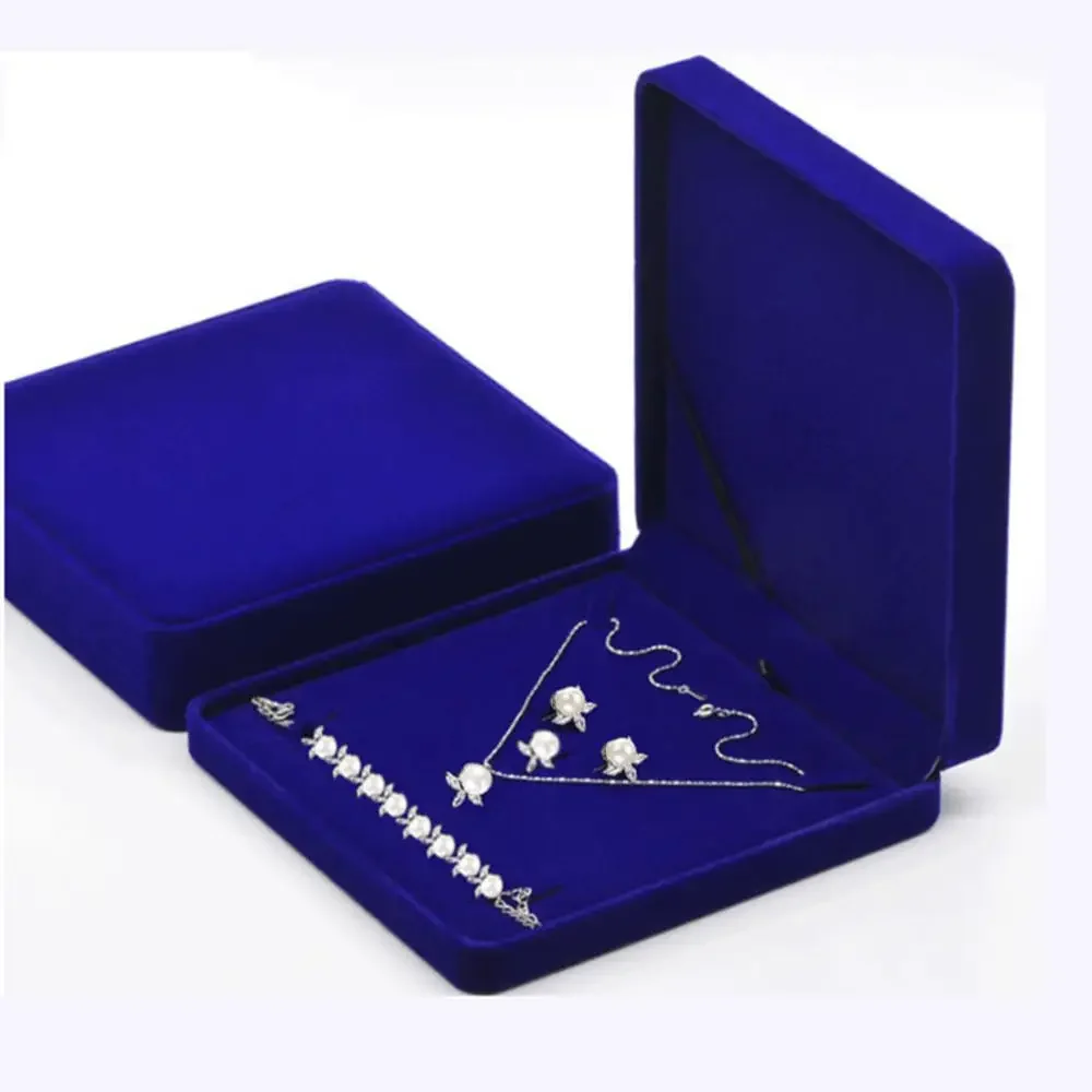 Svea Navy Blue Velvet Earring & Necklace Gift Box - Premium Jewelry Presentation Case