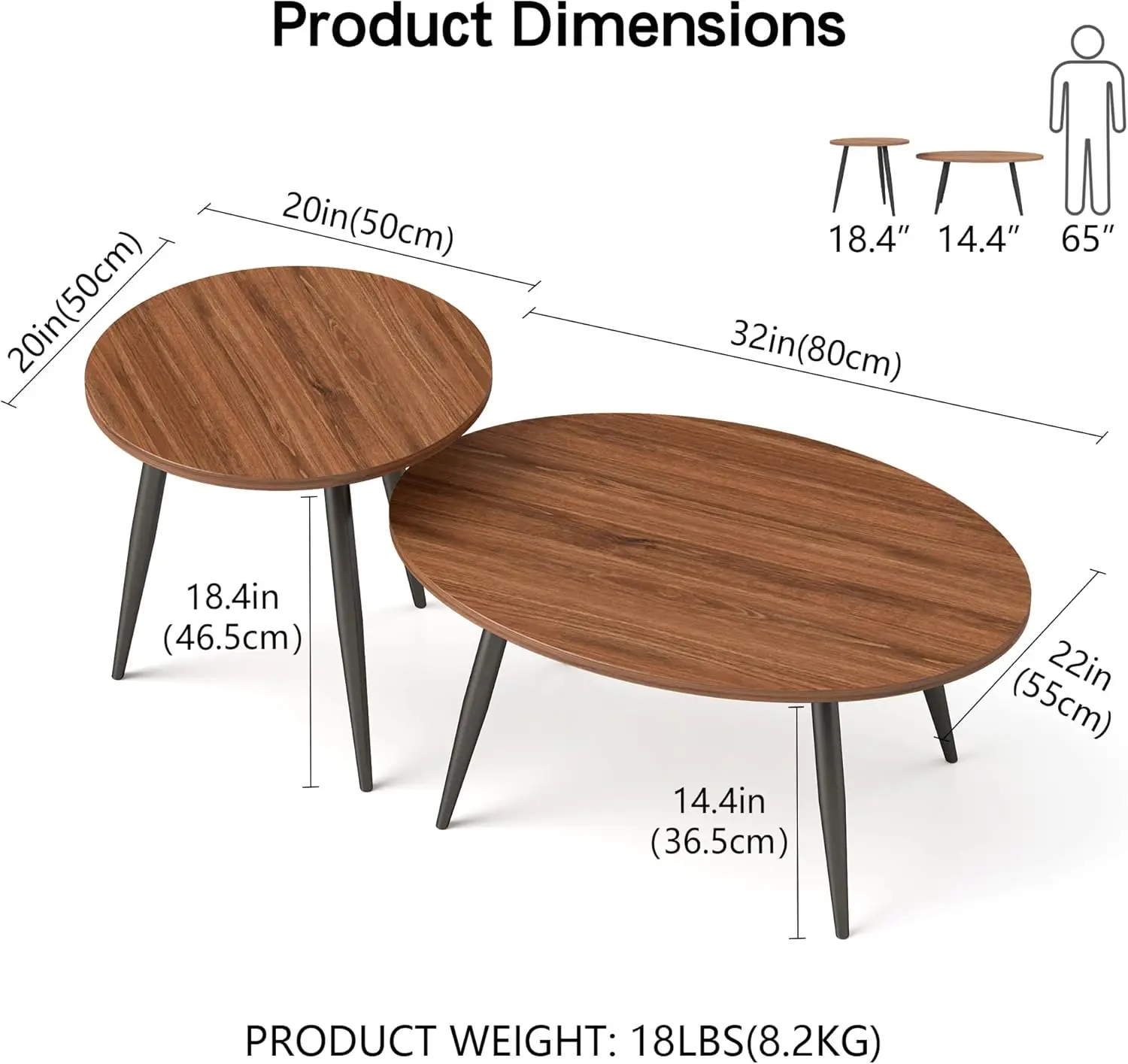 Set of 2 Coffee Table,Nesting Side Table, Living Room Sofa End Table, Bedside Table for Home and Office 3
